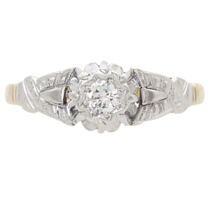 .10ct Diamond Solitaire Mid-Century Ring 18K & Platinum front