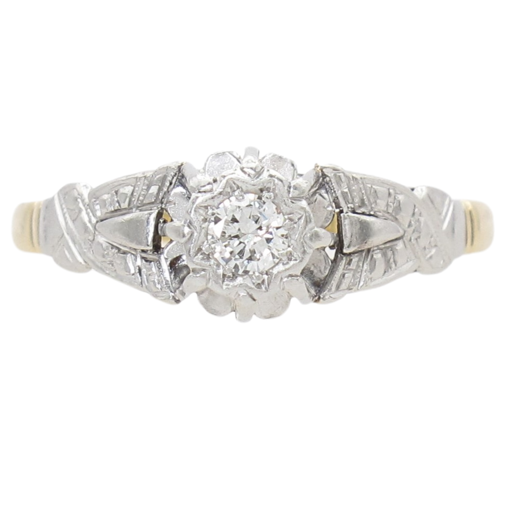 .10ct Diamond Solitaire Mid-Century Ring 18K & Platinum