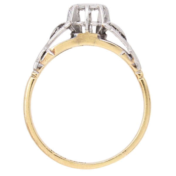 .10ct Diamond Solitaire Mid-Century Ring 18K & Platinum profile