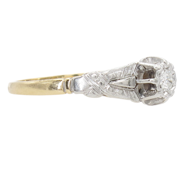 .10ct Diamond Solitaire Mid-Century Ring 18K & Platinum side