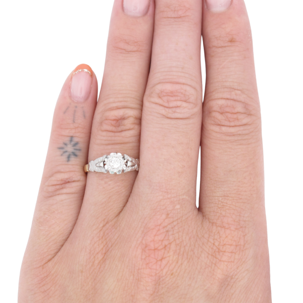 .10ct Diamond Solitaire Mid-Century Ring 18K & Platinum worn