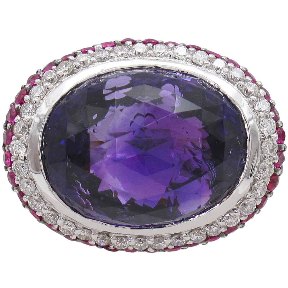 15.56ctw Amethyst & Ruby Statement Ring 18K