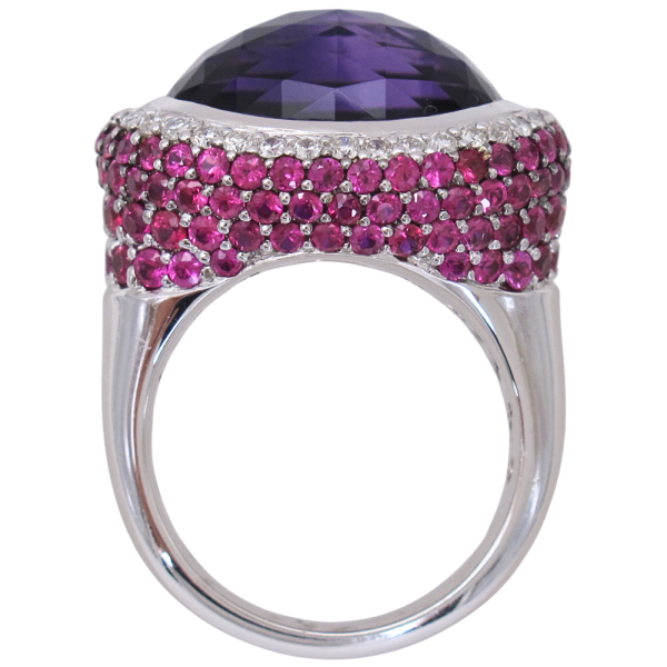 15.56ctw Amethyst & Ruby Statement Ring 18K White Gold Profile