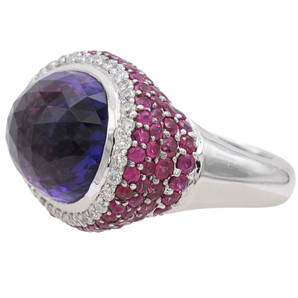 15.56ctw Amethyst & Ruby Statement Ring 18K White Gold Side