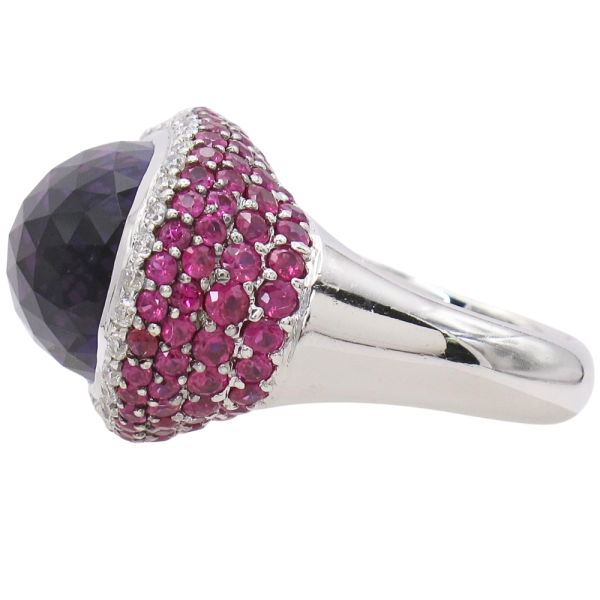 15.56ctw Amethyst & Ruby Statement Ring 18K White Gold Side profile
