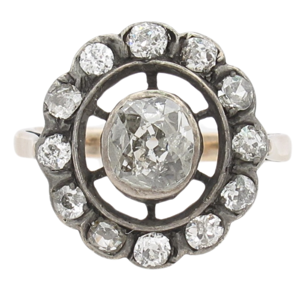 1880's .94ctw Old Mine Diamond Halo Victorian Ring 10K front