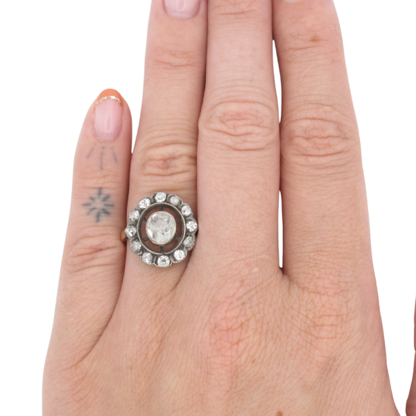 1880's .94ctw Old Mine Diamond Halo Victorian Ring 10K worn