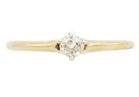 1900's .20ct Old Mine Diamond Solitaire Victorian Ring 14K Gold front