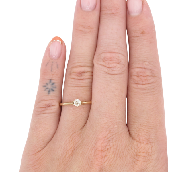 1900's .20ct Old Mine Diamond Solitaire Victorian Ring 14K Gold worn