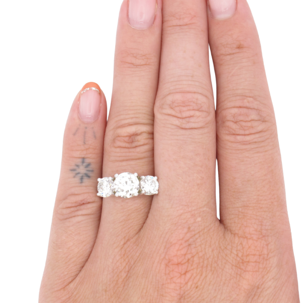 2.89ctw 3-Stone Round Diamond Engagement Ring 14k White Gold GIA worn
