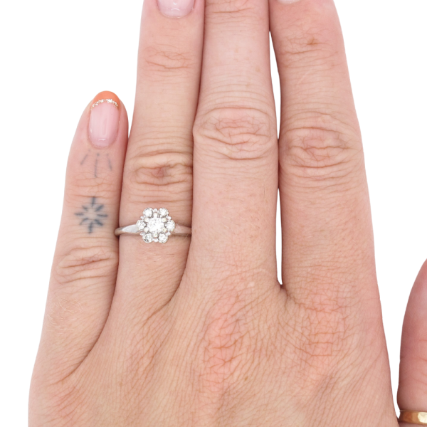 .27ctw Diamond Cluster Vintage Engagement Ring 14K worn