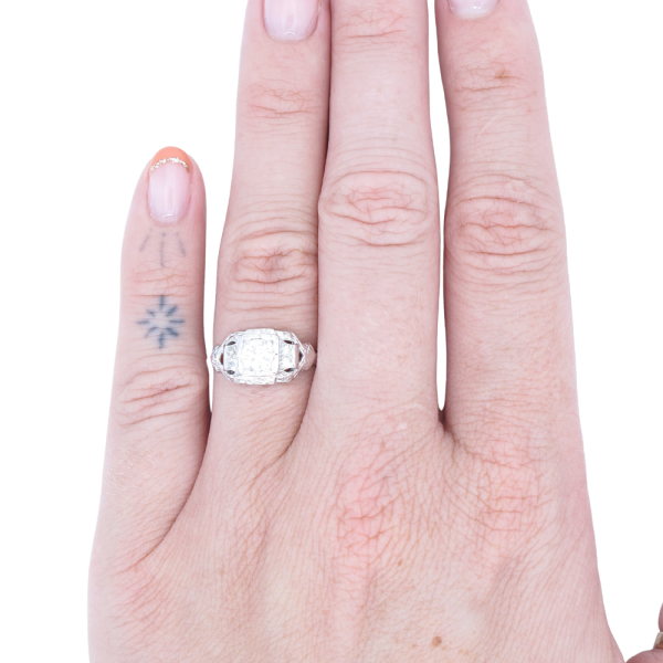 .45ctw Diamond Art Deco Engagement Ring 14K Gold worn
