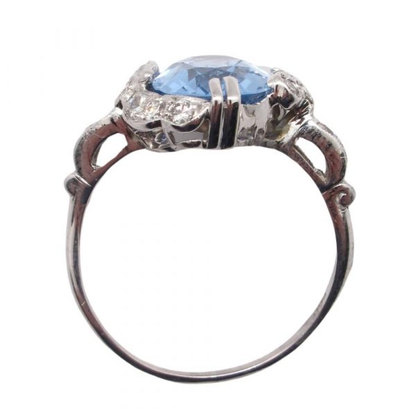 6 Carat Blue Topaz Platinum Ring with Diamonds Profile