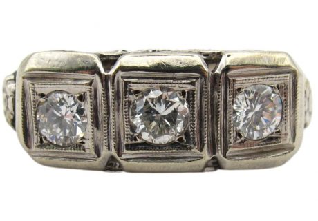 .75ctw Art Deco Three Stone Diamond Ring 14K