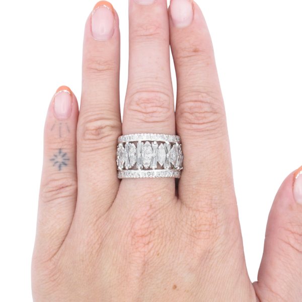 8.12ctw Marquise & Baguette Diamond Eternity Band Platinum worn