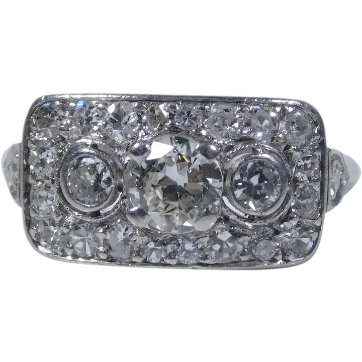 Art Deco 1.21ctw Diamond Cluster Ring Platinum