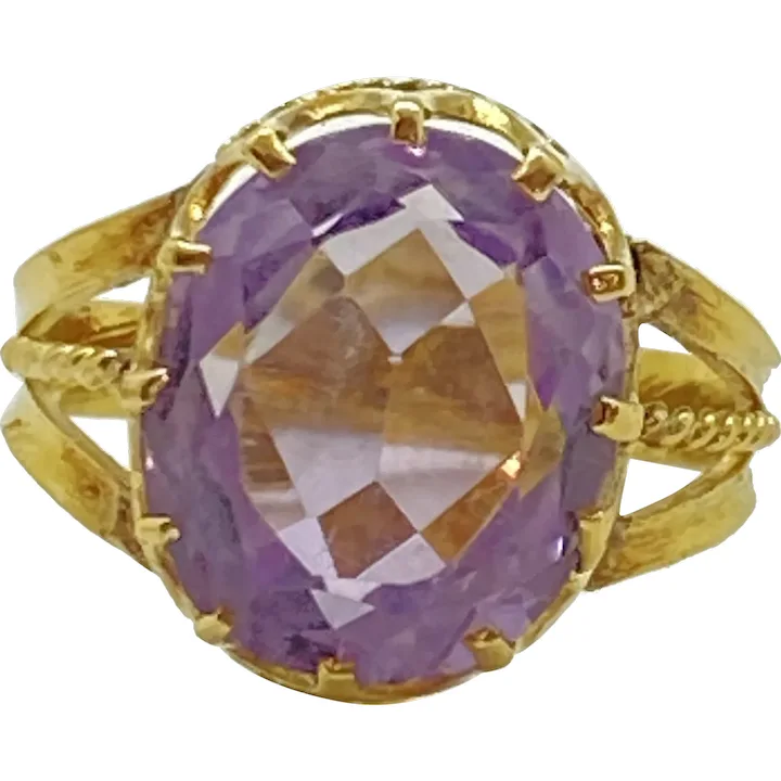 Amethyst Solitaire Vintage Ring 18K Gold 4.89 Carats February Birthstone