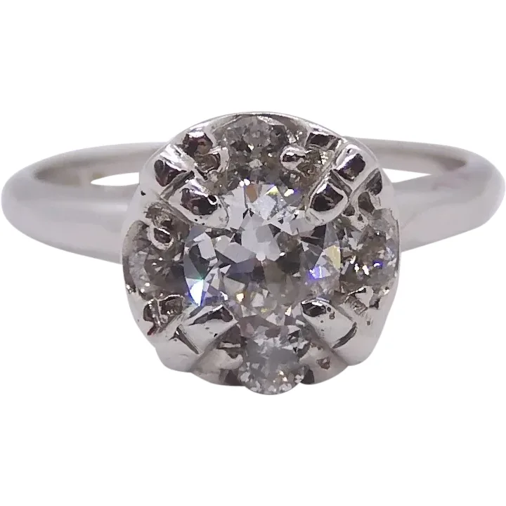 Art Deco 0.58ctw Illusion Diamond Engagement Ring 14k White Gold