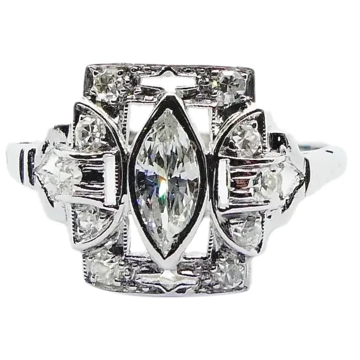 Art Deco .45ctw Diamond Picture Frame Engagement Ring Platinum