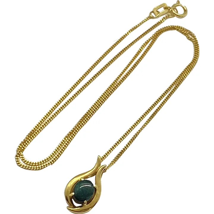 Black Opal Pendant and Chain Necklace 18K Yellow Gold