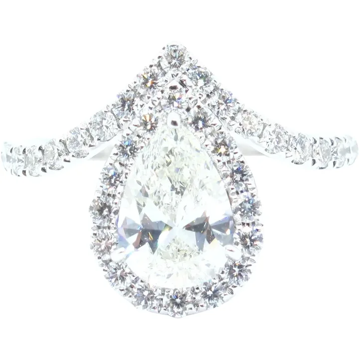 Bohemian 1.64 ctw GIA Certified Pear Diamond Halo Engagement Ring 14k White Gold 143