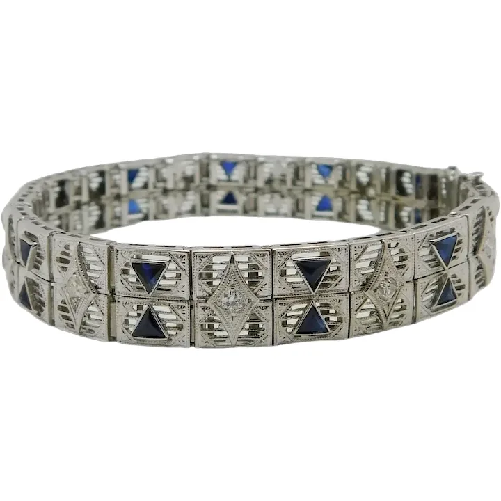 Art Deco 2.73ctw Sapphire & Diamond Bracelet 14K White Gold