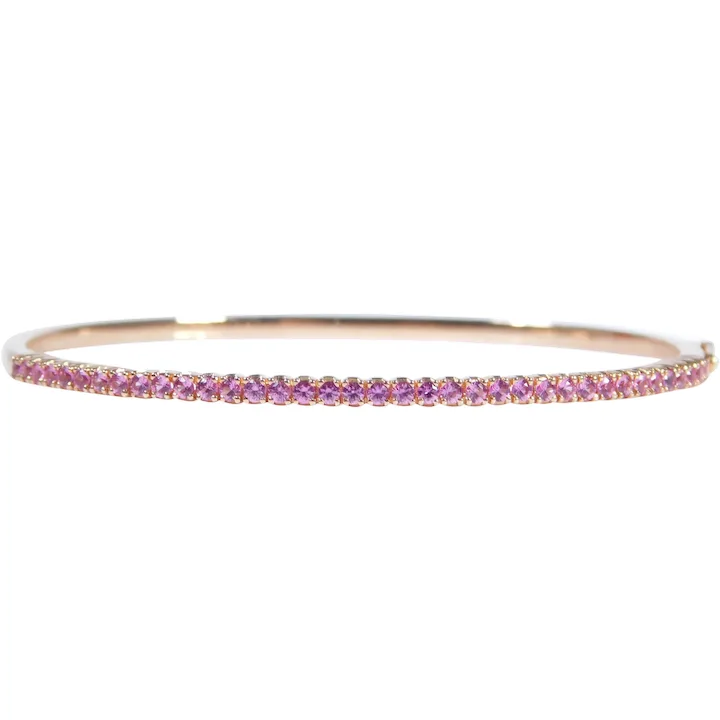 1.00ctw Pink Sapphire Hinged Bangle Bracelet 18K Gold