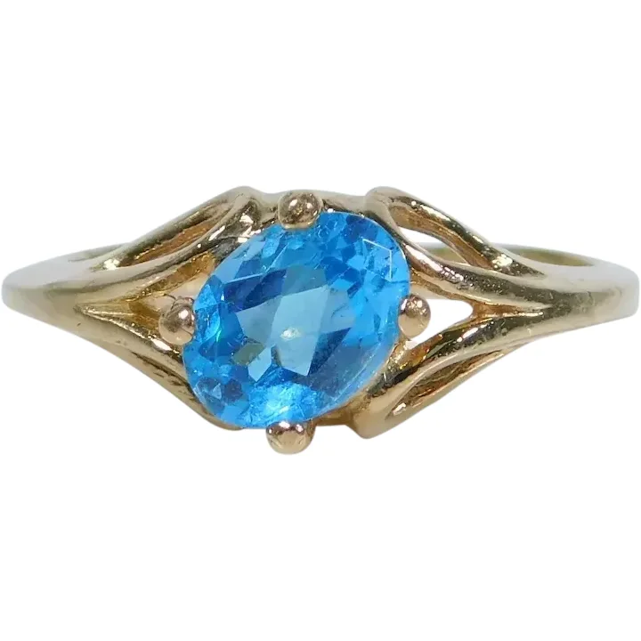 Bright 1ct Blue Topaz Ring 14K Yellow Gold