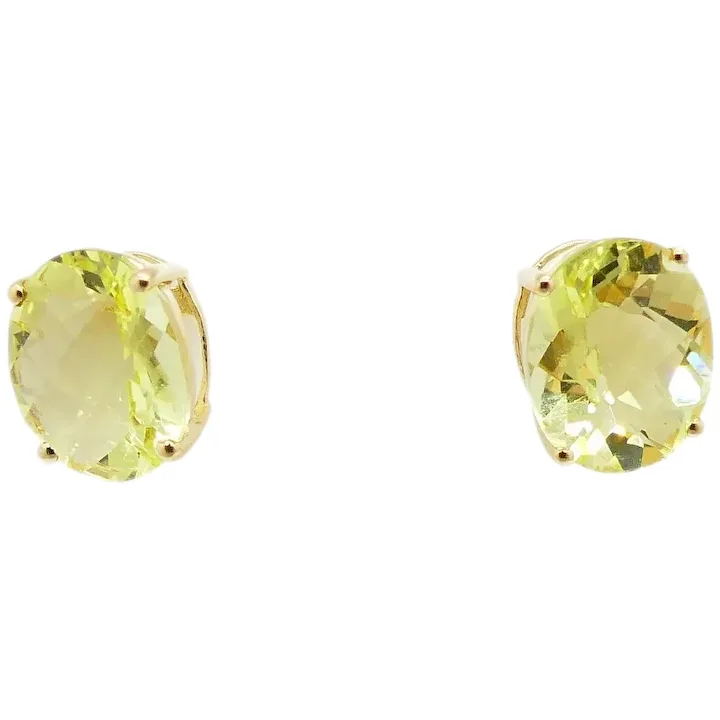 Bright 8.30ctw Light Green Spinel Stud Earrings 14K Yellow Gold