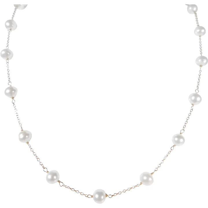 Cultured Pearl Station Necklace 14K