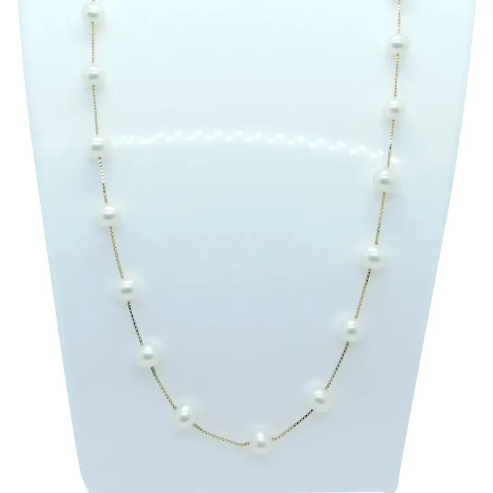 Classic Cultured Pearl Station Necklace 14K