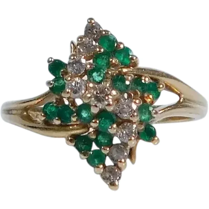 Composite .54ctw Emerald & Diamond “S” Waterfall Ring 14K Yellow Gold