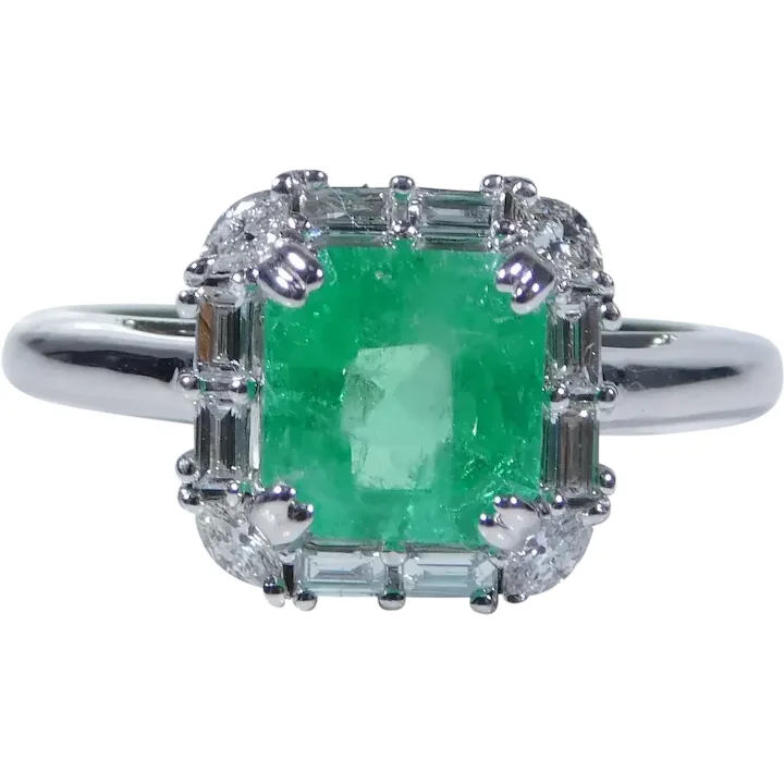 Custom GIA 1.51ctw Columbian Emerald Halo Ring 14K Gold