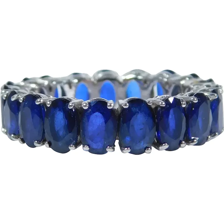 13.30ctw Natural Sapphire Eternity Band Ring 14K White Gold