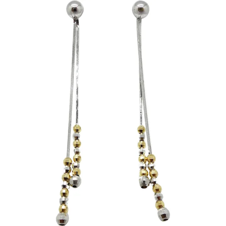 Faceted Bead Dangle Earrings 14K Two-Tone Gold