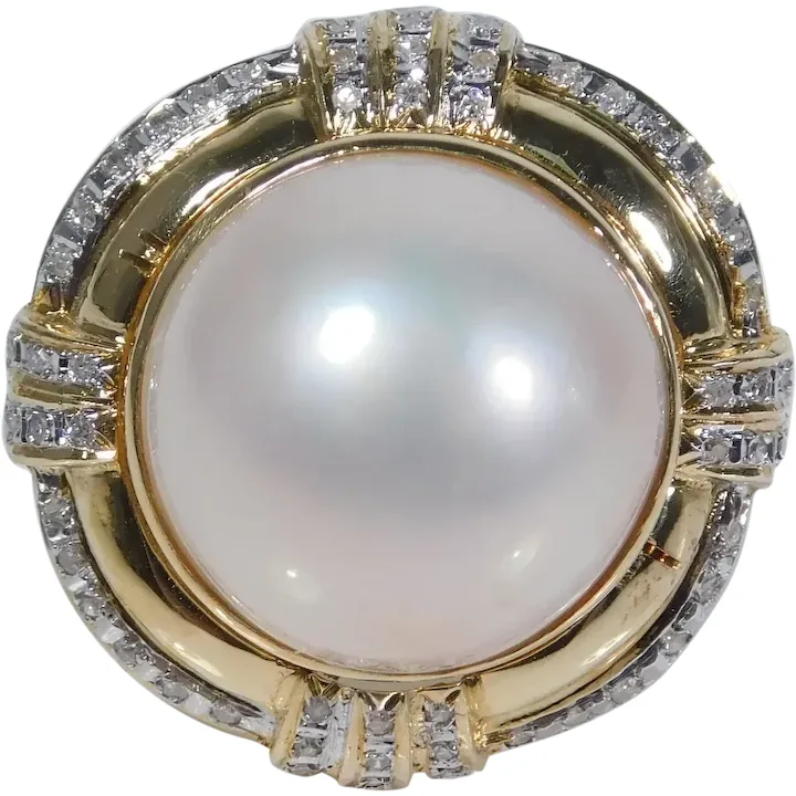 .06ctw Pearl Cocktail Ring 14K Two Tone Gold