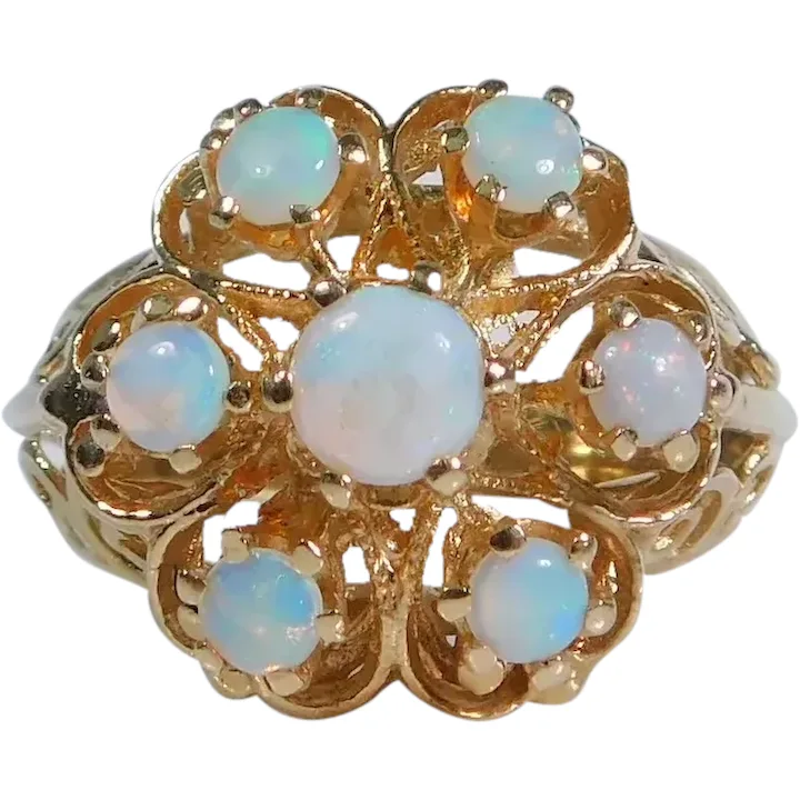 .65ctw Opal Cluster Ring 14K Yellow Gold
