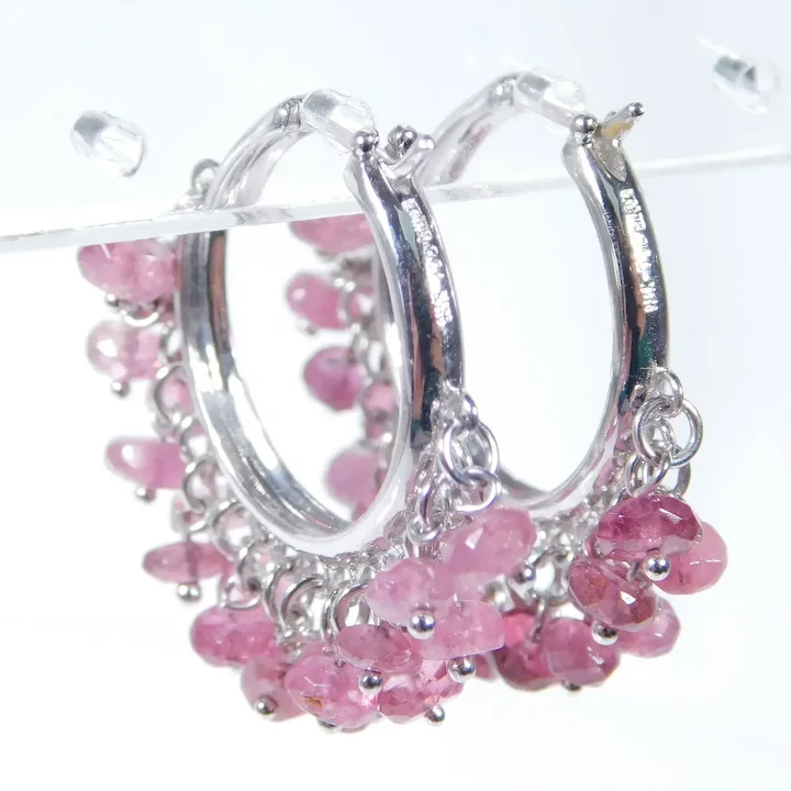Flirty Pink Tourmaline Tassle Hoop Earrings