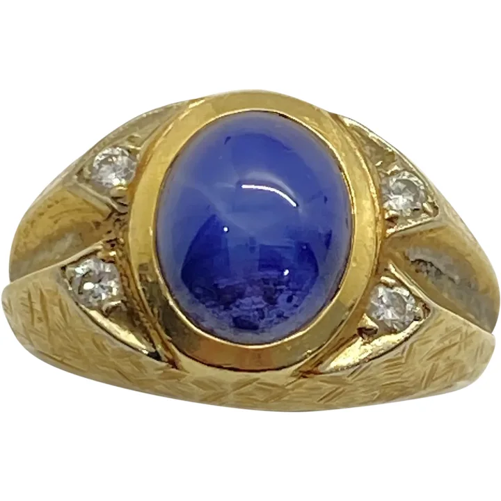 Blue Star Sapphire Mens Ring 5.31 ctw 14K Two-Tone Gold