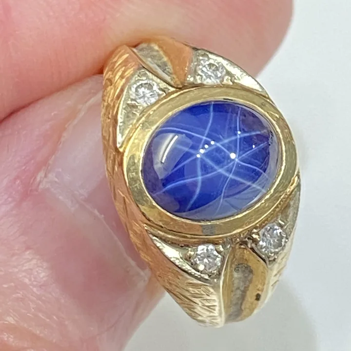 14 karat yellow gold men's diamond and star sapphire ring (GR348) - Brocks  Jewelers