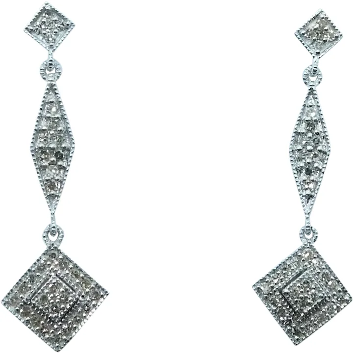 Geometric .16ctw Diamond Dangle Earrings 14K White Gold