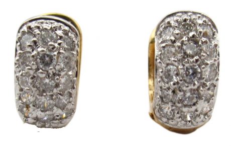 Hinged .90ctw Diamond Huggie Hoop Earrings 14K Two Tone Gold