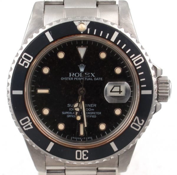 Pre-Owned 1984 Rolex Submariner 40MM Watch With Black Index Dial And Black Bezel With Oyster Band Model# 16800 face view