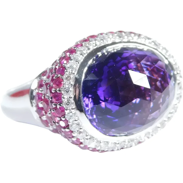 Amethyst and Ruby Ring with Diamond Accents