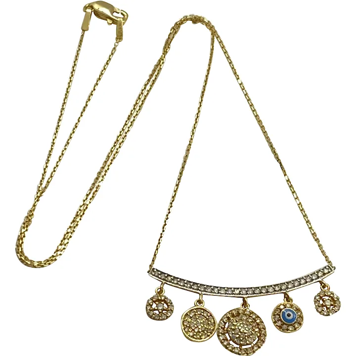 Evil Eye Detail Diamond and Gold Charm Necklace