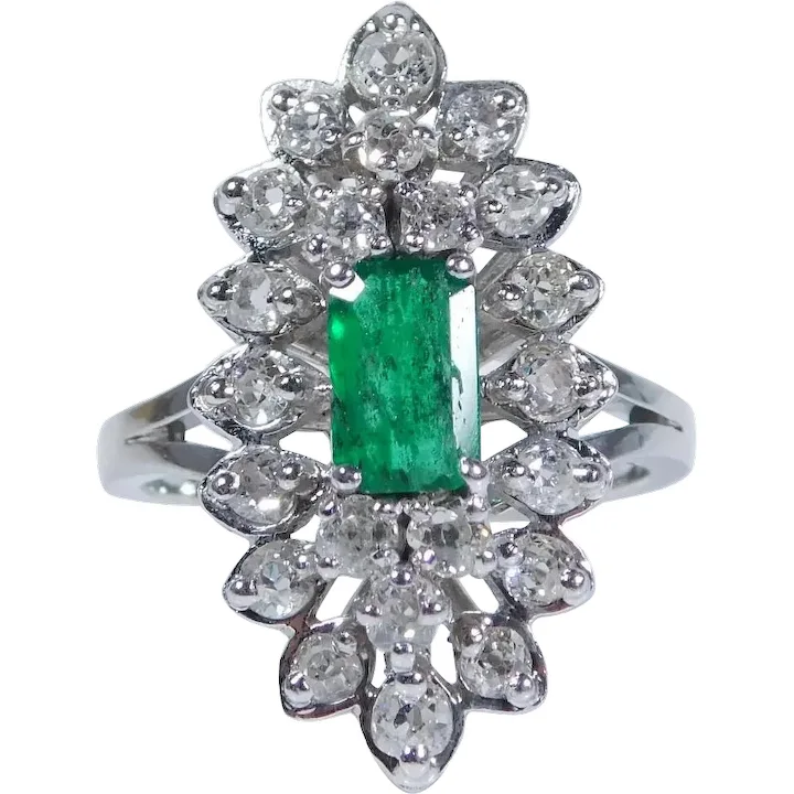 Victorian Era 1.72ctw Emerald Platinum Ring with Diamond Accents