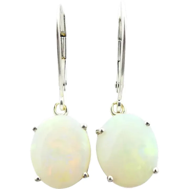 Natural 4ctw Opal Drop Earrings 14K October Birthstone