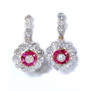 Edwardian 4.98ctw Diamond & Ruby Drop Earrings 18K Gold