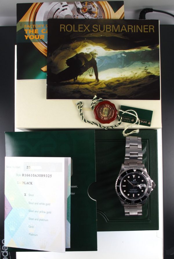 Pre-Owned Rolex Submariner 2007 Stainless Steel 40MM Watch With Black Index Dial And Black Bezel With Oyster Band Model# 16610 box papers top