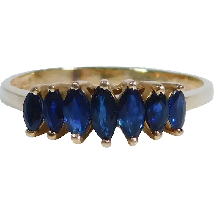 Seven Stone .79ctw Sapphire Band Ring 14K Yellow Gold